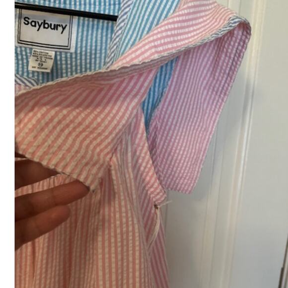 Saybury Vintage 80's Gingham Seersucker Zip Up Patchwork Tiered House Dress XS - Picture 5 of 10